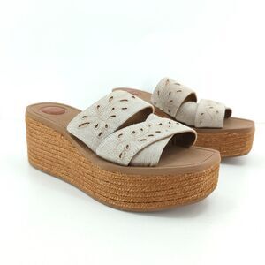 CHLOE Women 41 US 11 Woody Espadrille Platform Sandals Brown Eyelet Jute Linen